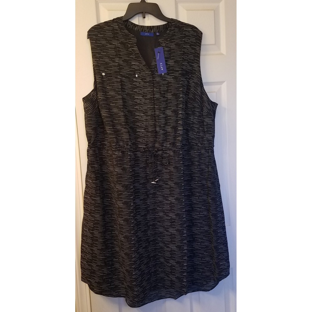 APT.9 Women Sleeveless Waist Tie Shirt Dress Black Striped Plus sz 3X NEW